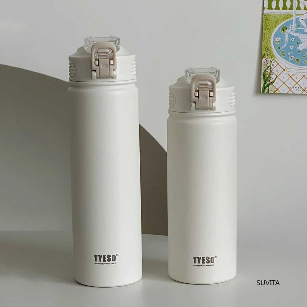 TYESO 600ml/750ml Stainless Steel Thermos Water Bottle with Straw