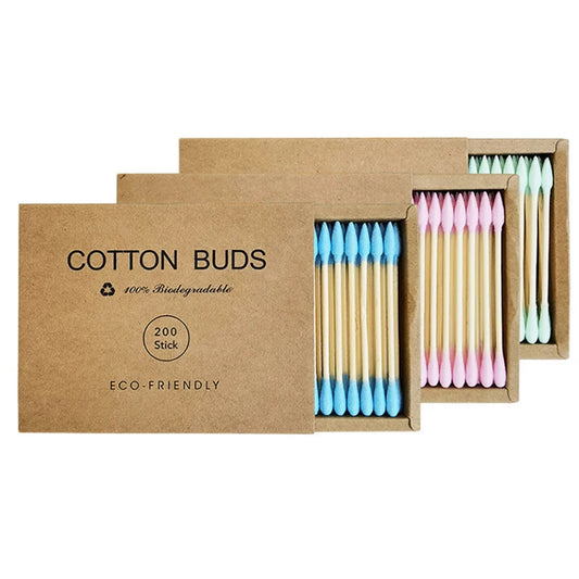 Bamboo Cotton Swabs – 2 Boxes (400 pcs) Biodegradable & Organic Double-Ended Ear Swabs
