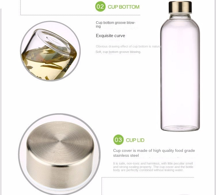 550ml Shatterproof Travel Glass Water Bottle
