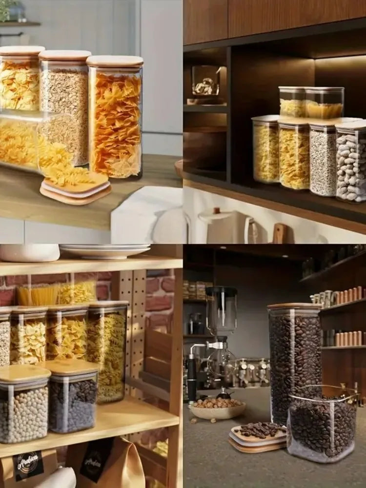 2/4pcs 540ml/1000ml Glass Food Storage Jars with Bamboo Lids