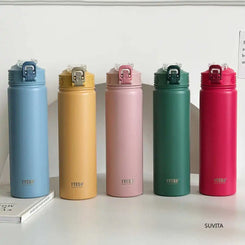 TYESO 600ml/750ml Stainless Steel Thermos Water Bottle with Straw