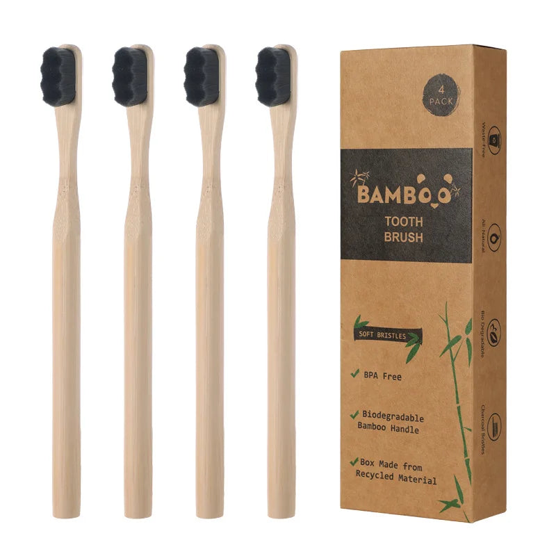 4-Pack Bamboo Toothbrush – Biodegradable with 20,000 Micro-Nano Soft Bristles