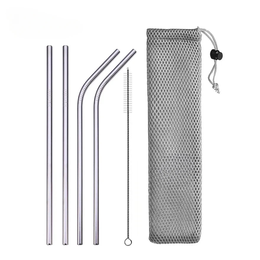 UPORS Reusable Stainless Steel Straws – Straight & Bent with Brush & Pouch