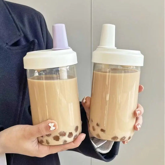 500/850ml Plastic Straw Cup with Lid for Juice, Milk & Tea