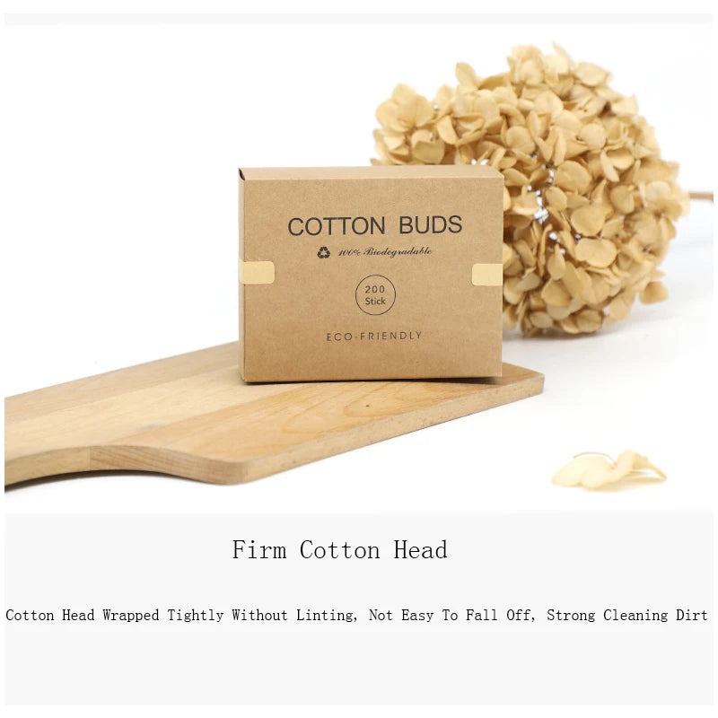 Bamboo Cotton Swabs – 2 Boxes (400 pcs) Biodegradable & Organic Double-Ended Ear Swabs