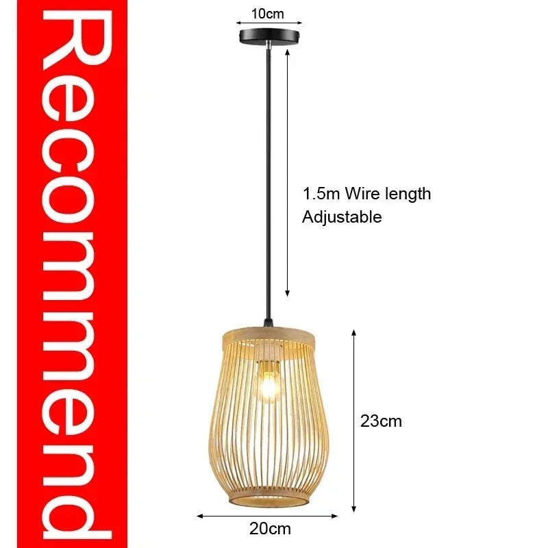 Bamboo Rattan Pendant Light – Handwoven Hanging Ceiling Lamp