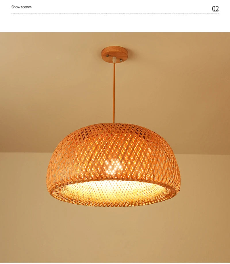 Bamboo Rattan Pendant Light – Handwoven Hanging Ceiling Lamp