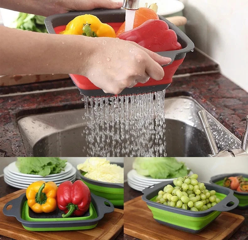 2PCS Silicone Folding Colander Basket for Kitchen Use