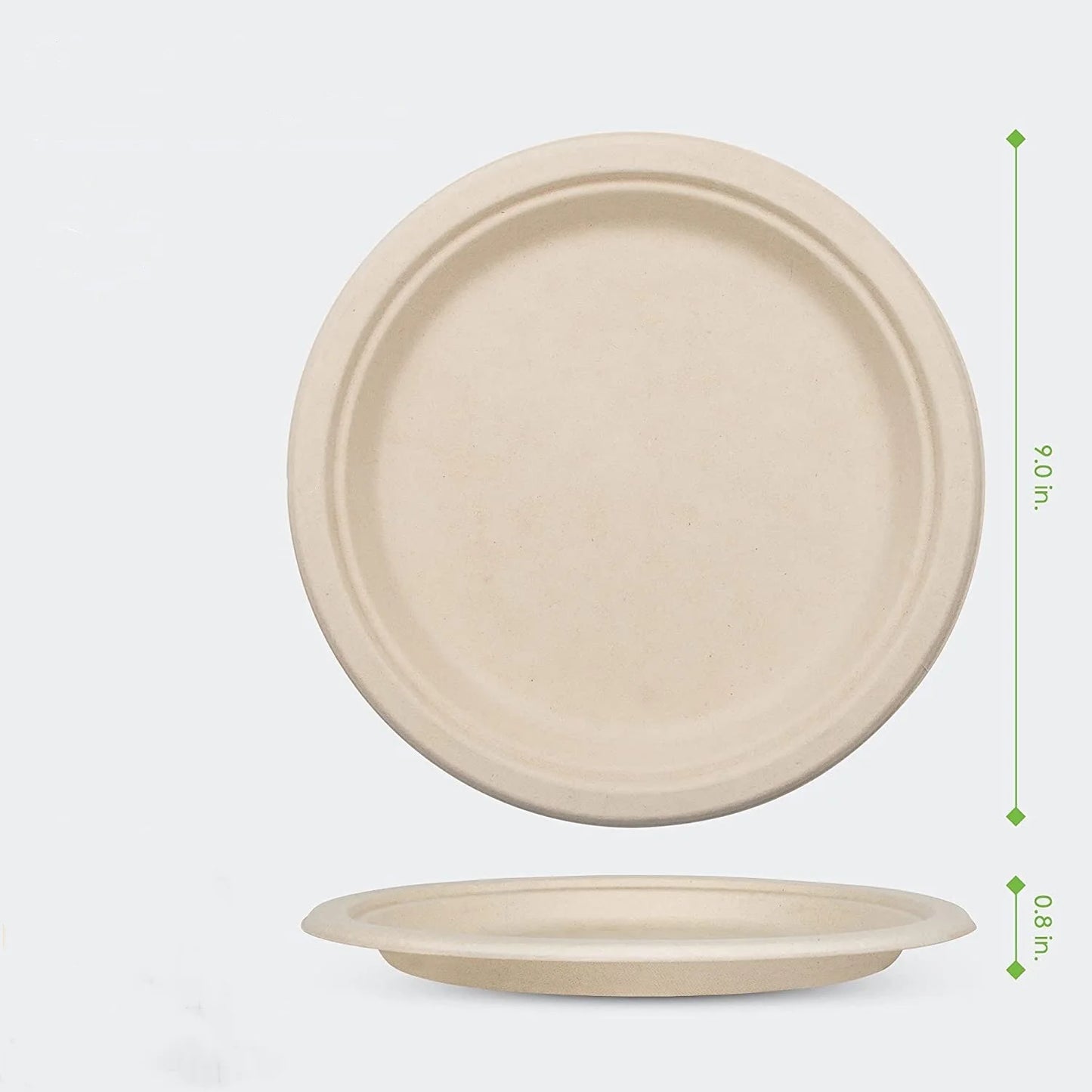 25–50 Pack Compostable Paper Plates – 9" & 7" Heavy-Duty Sugarcane Plates