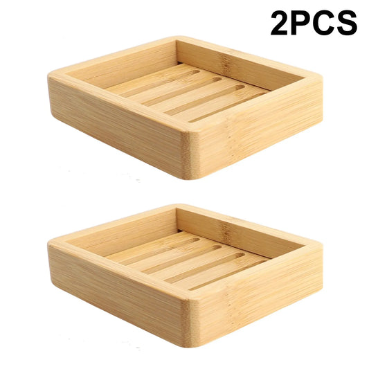 2PCS Bamboo Soap Dish Tray