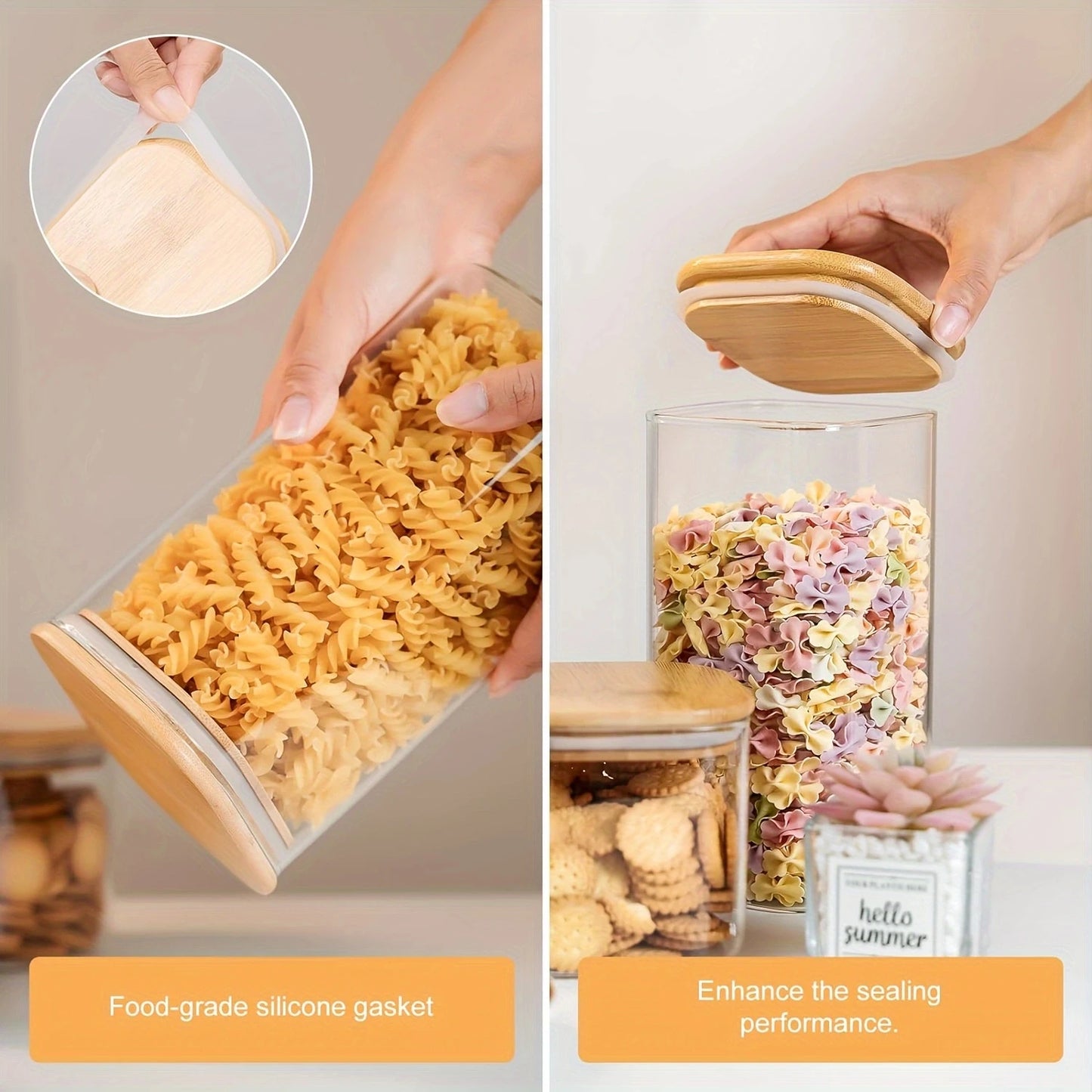 2/4pcs 540ml/1000ml Glass Food Storage Jars with Bamboo Lids