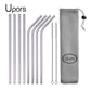 UPORS Reusable Stainless Steel Straws – Straight & Bent with Brush & Pouch