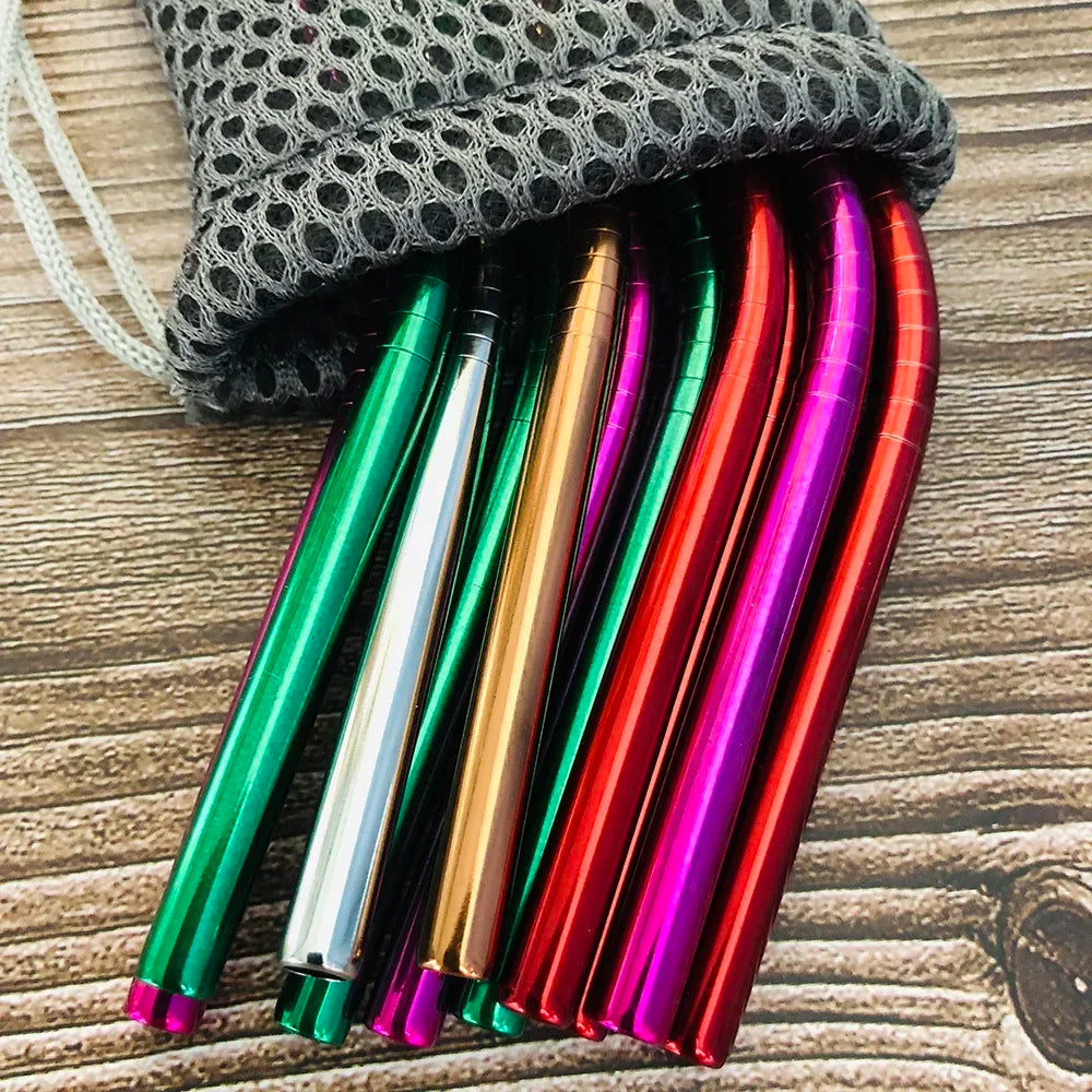 UPORS Reusable Stainless Steel Straws – Straight & Bent with Brush & Pouch