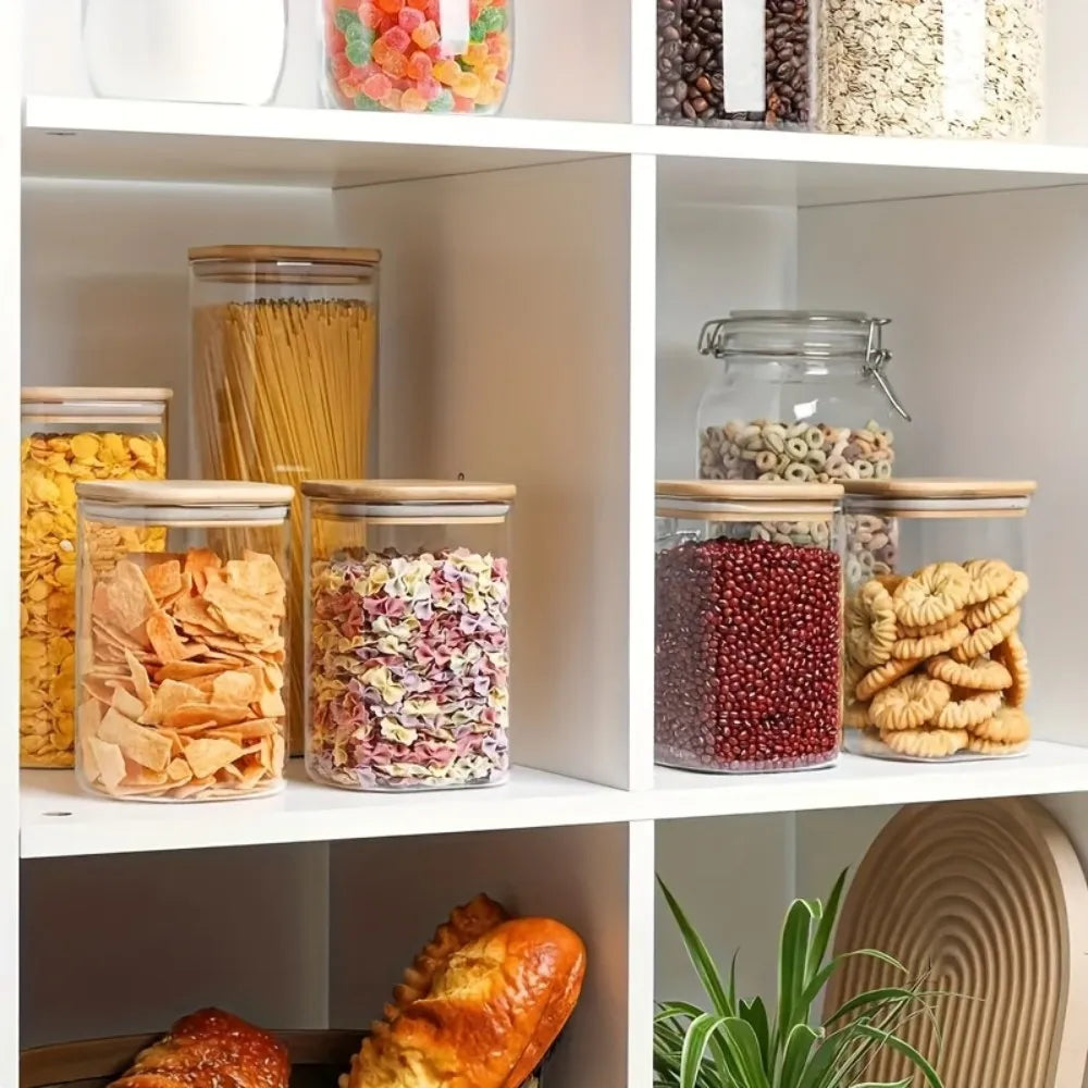 2/4pcs 540ml/1000ml Glass Food Storage Jars with Bamboo Lids