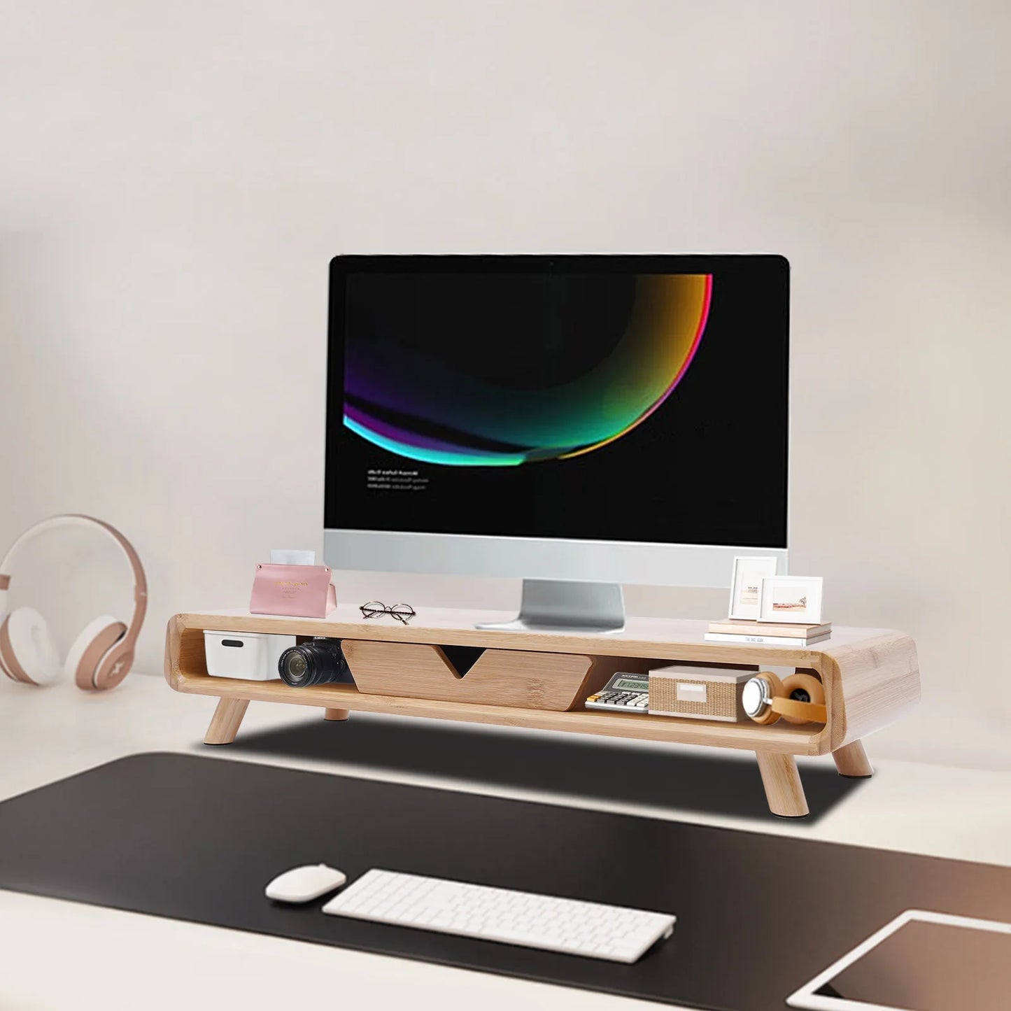 Bamboo Monitor Stand Riser with Drawer