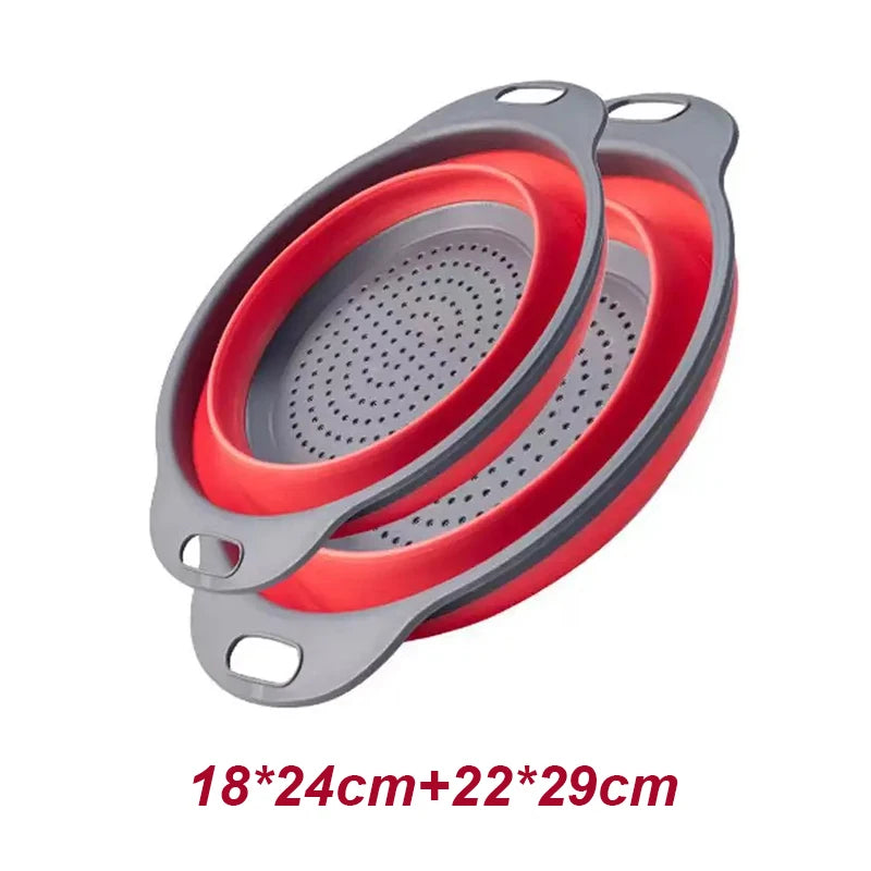 2PCS Silicone Folding Colander Basket for Kitchen Use