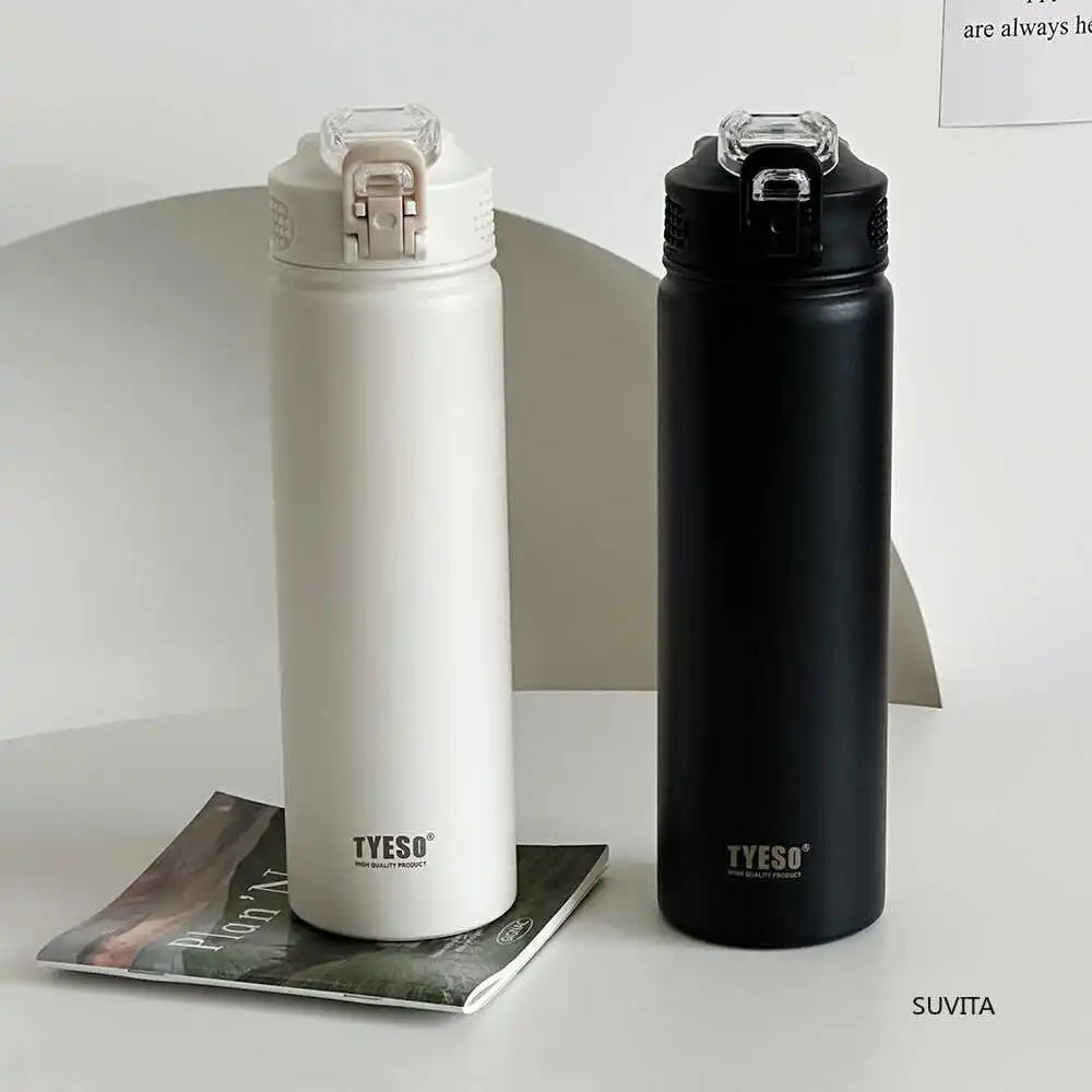TYESO 600ml/750ml Stainless Steel Thermos Water Bottle with Straw