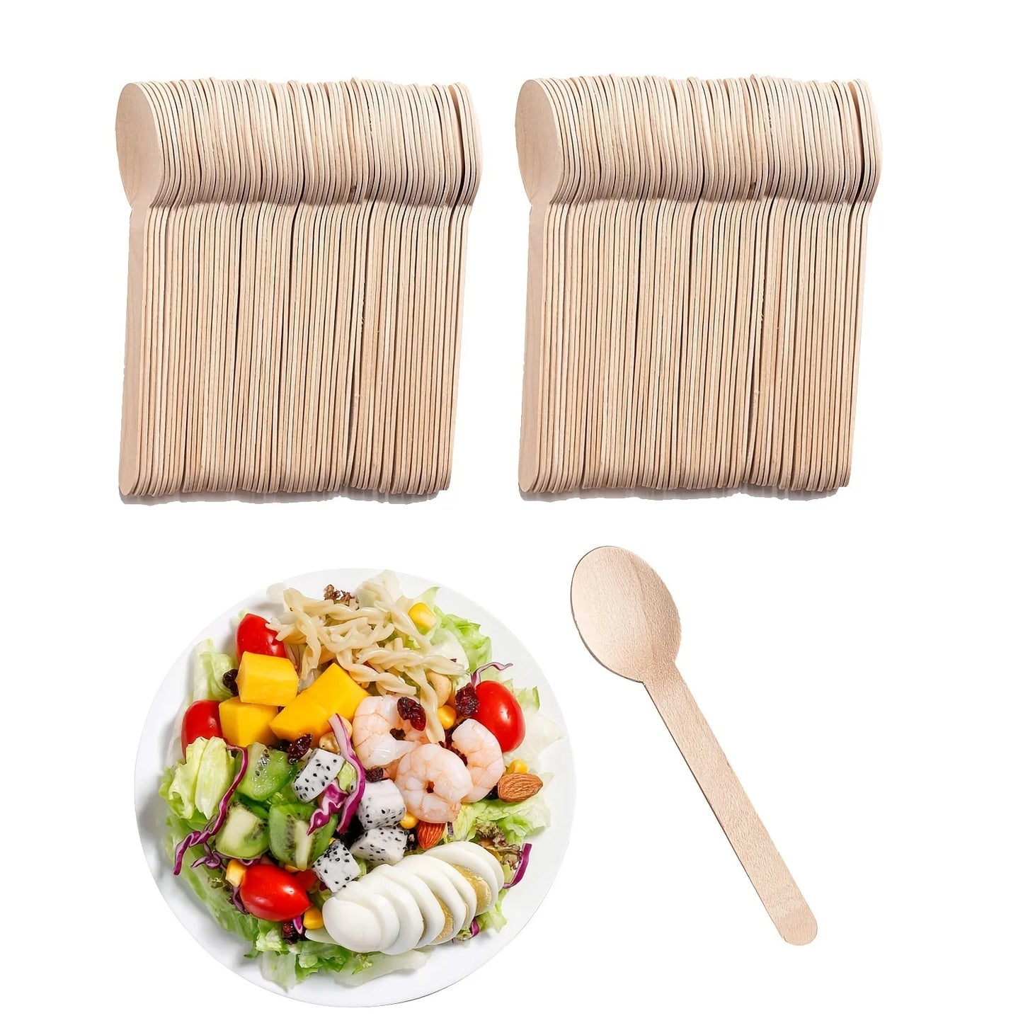 100pcs Disposable Wooden Spoons, Knives & Forks