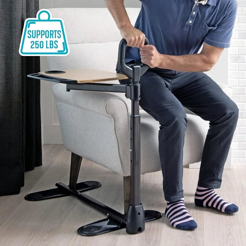 Adjustable Bamboo Tray Table with Swivel & Safety Handle