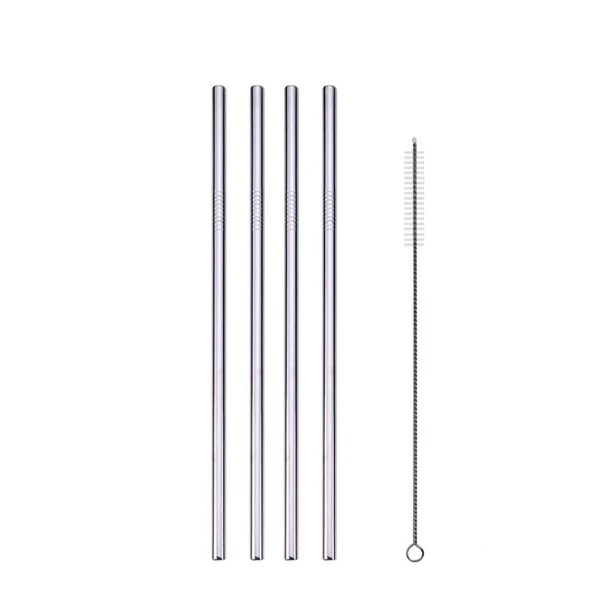 UPORS Reusable Stainless Steel Straws – Straight & Bent with Brush & Pouch