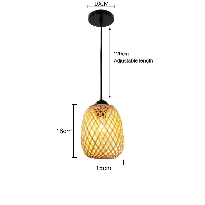 Bamboo Rattan Pendant Light – Handwoven Hanging Ceiling Lamp