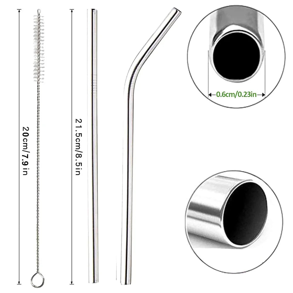 UPORS Reusable Stainless Steel Straws – Straight & Bent with Brush & Pouch