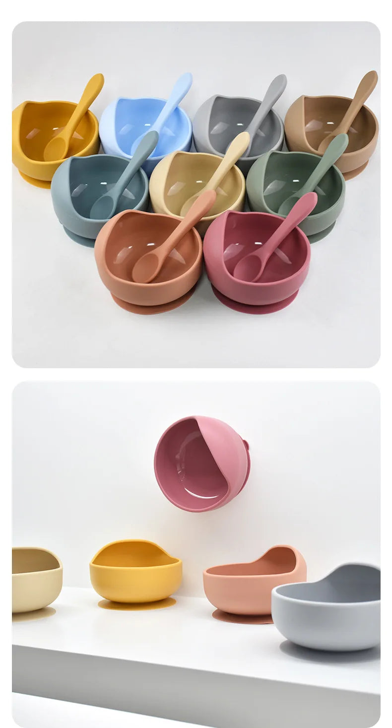 Silicone Baby Snail Bowl with Sucker & Spoon Feeding Set