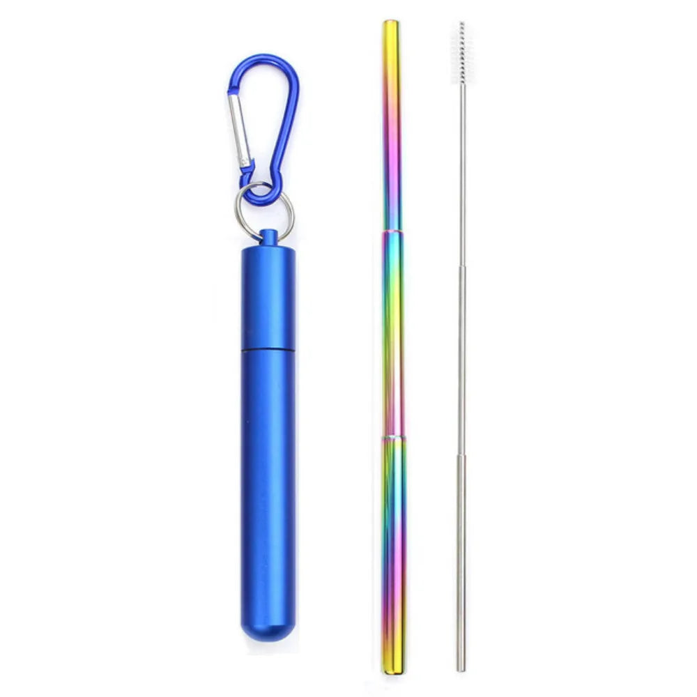 Reusable Telescopic Stainless Steel Straw Set – Portable with Cleaning Brush & Case