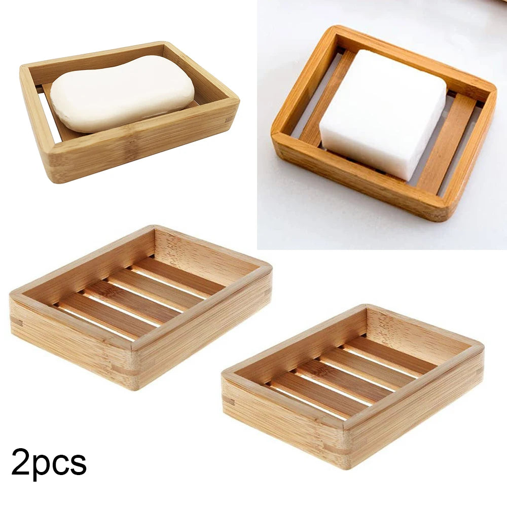 2PCS Bamboo Soap Dish Tray