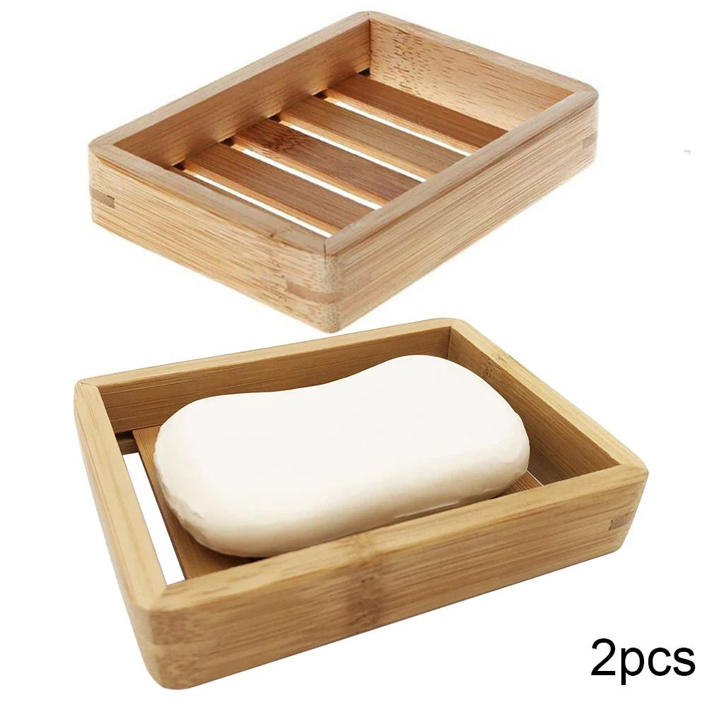 2PCS Bamboo Soap Dish Tray
