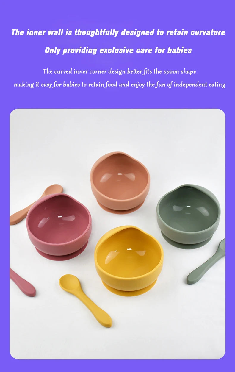 Silicone Baby Snail Bowl with Sucker & Spoon Feeding Set