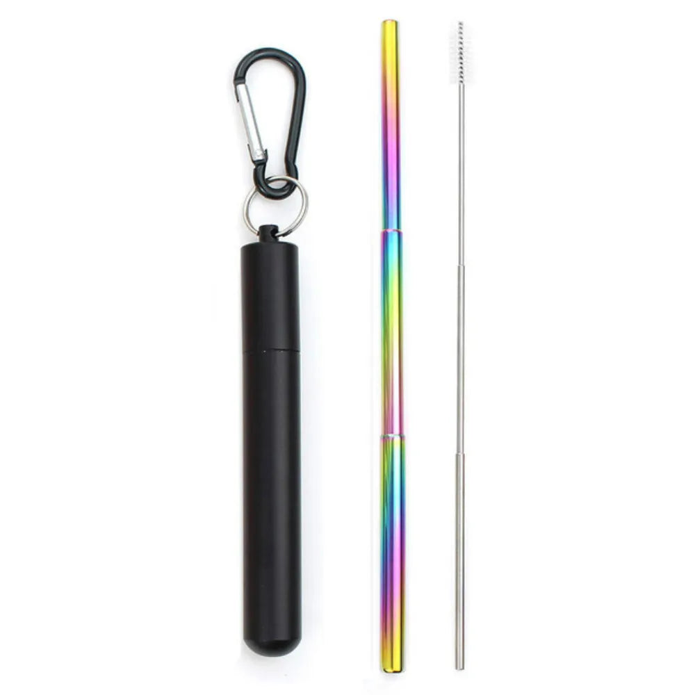 Reusable Telescopic Stainless Steel Straw Set – Portable with Cleaning Brush & Case