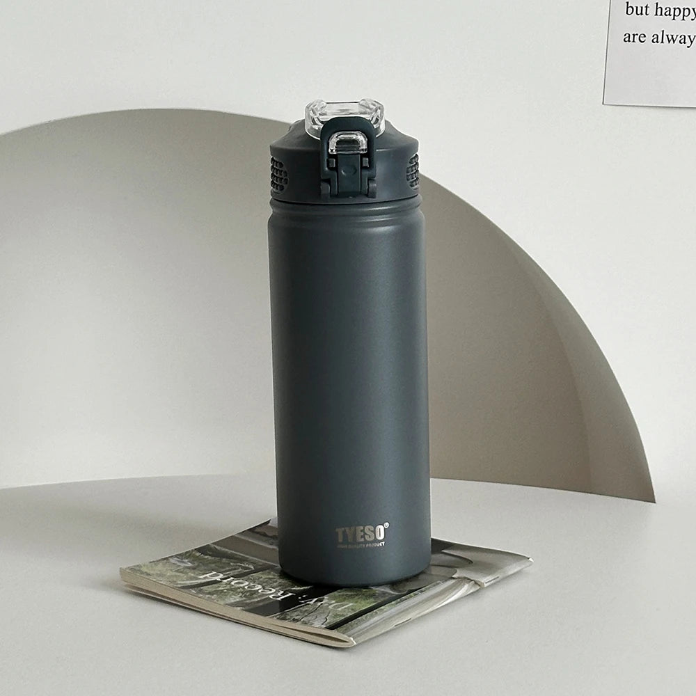 TYESO 600ml/750ml Stainless Steel Thermos Water Bottle with Straw