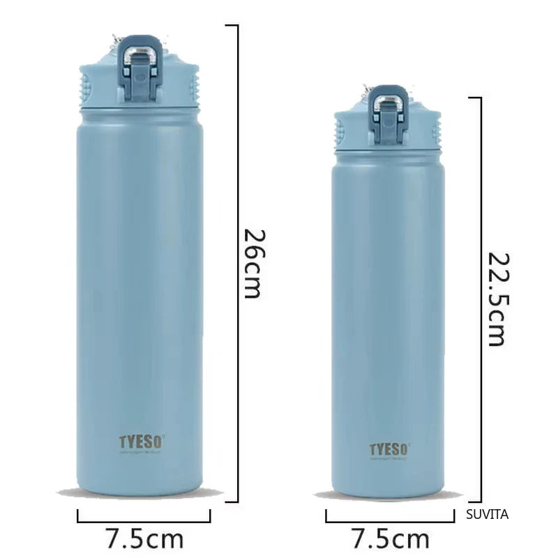 TYESO 600ml/750ml Stainless Steel Thermos Water Bottle with Straw
