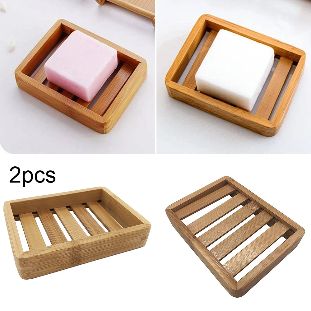 2PCS Bamboo Soap Dish Tray
