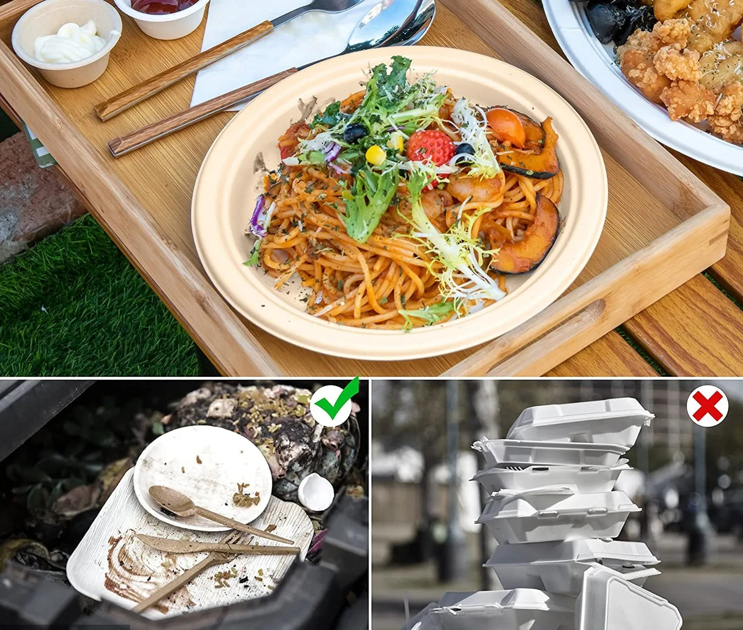 25–50 Pack Compostable Paper Plates – 9" & 7" Heavy-Duty Sugarcane Plates