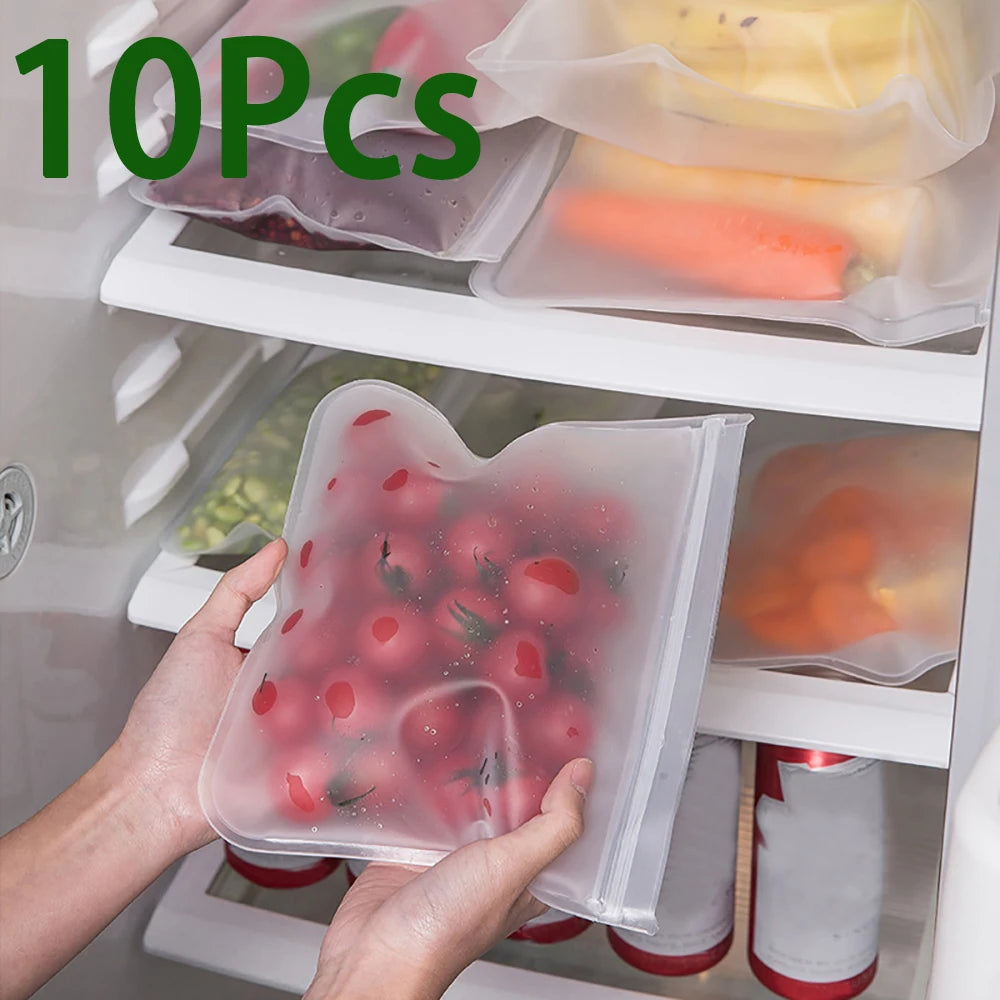 10pcs Reusable Silicone Food Storage Bags with Zip Seal