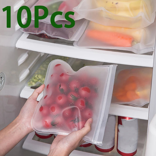 10pcs Reusable Silicone Food Storage Bags with Zip Seal