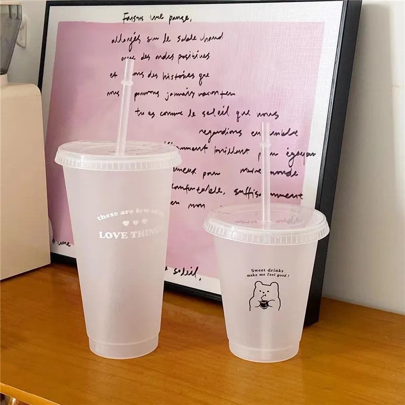 Kawaii Reusable Tumbler with Straw Lid