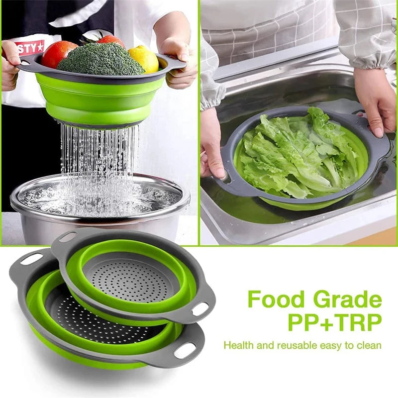 2PCS Silicone Folding Colander Basket for Kitchen Use