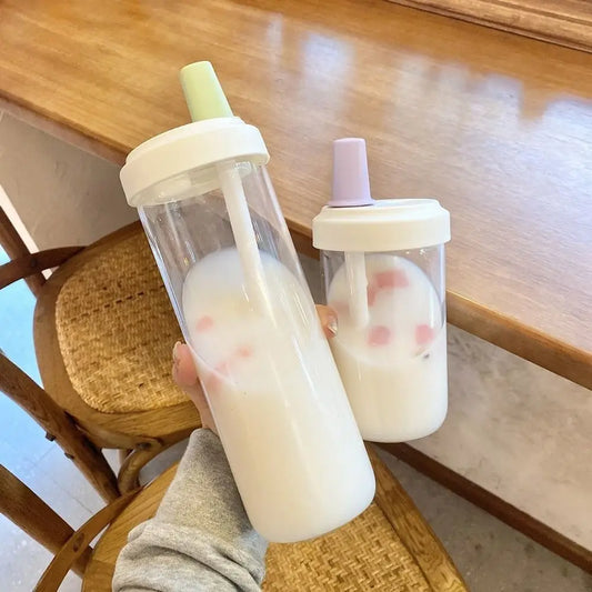 500/850ml Plastic Straw Cup with Lid for Juice, Milk & Tea