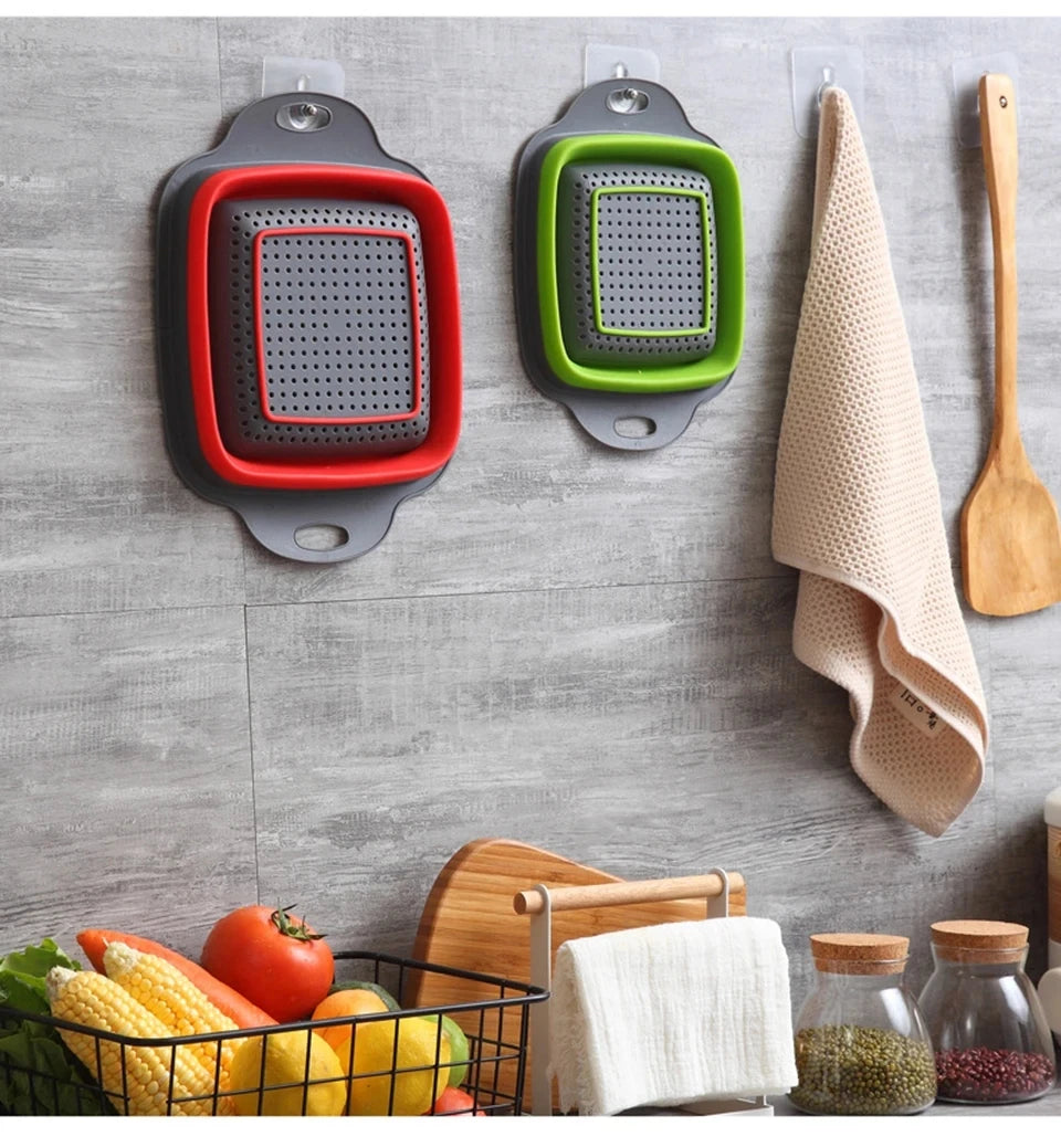 2PCS Silicone Folding Colander Basket for Kitchen Use
