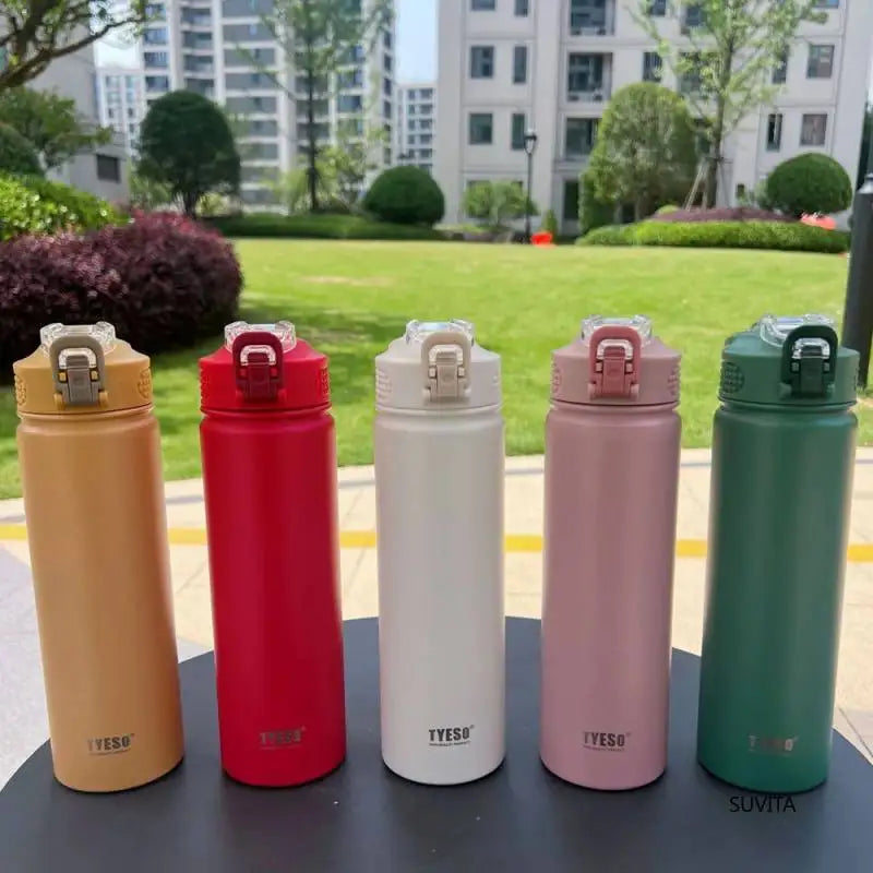 TYESO 600ml/750ml Stainless Steel Thermos Water Bottle with Straw