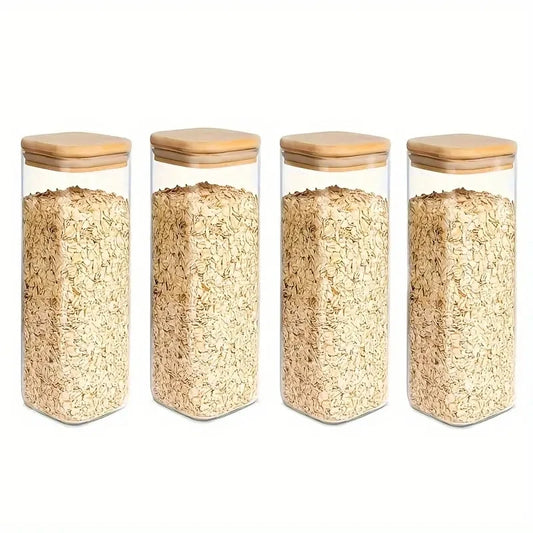 2/4pcs 540ml/1000ml Glass Food Storage Jars with Bamboo Lids