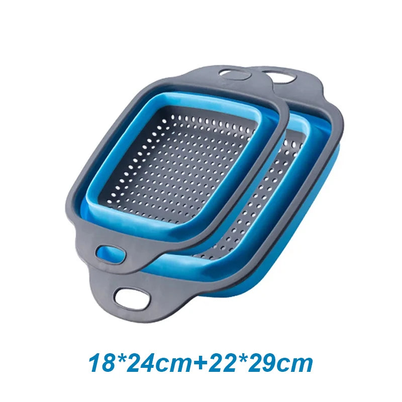 2PCS Silicone Folding Colander Basket for Kitchen Use