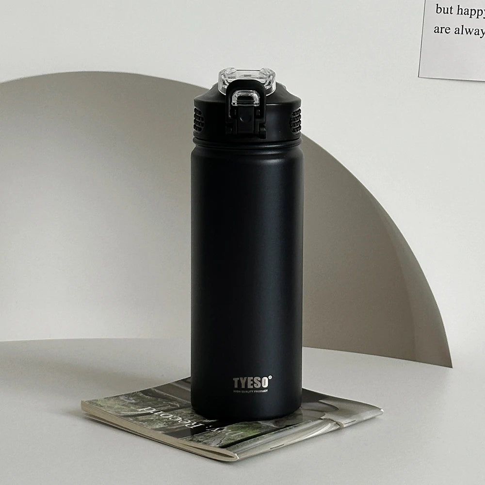 TYESO 600ml/750ml Stainless Steel Thermos Water Bottle with Straw