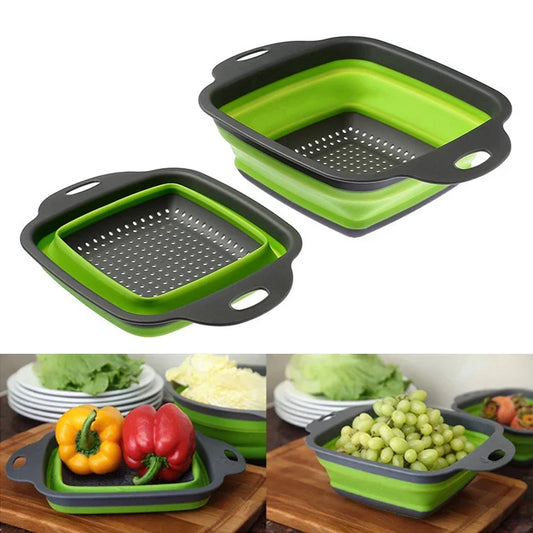 2PCS Silicone Folding Colander Basket for Kitchen Use