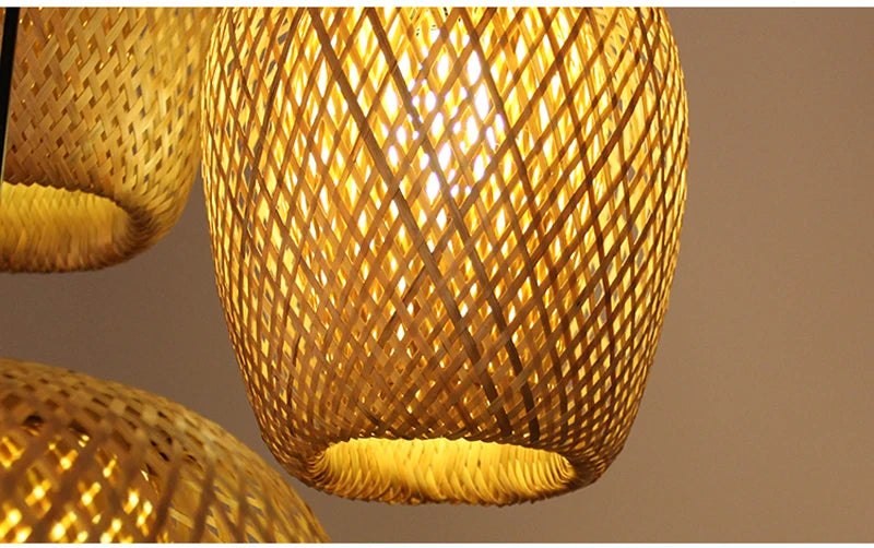 Bamboo Rattan Pendant Light – Handwoven Hanging Ceiling Lamp