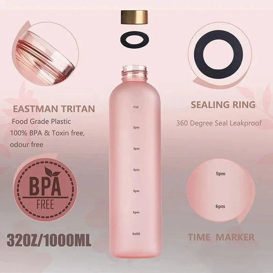 1L Motivational Sports Water Bottle with Time Marker