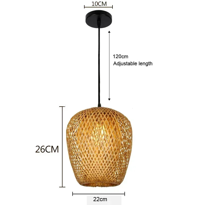 Bamboo Rattan Pendant Light – Handwoven Hanging Ceiling Lamp